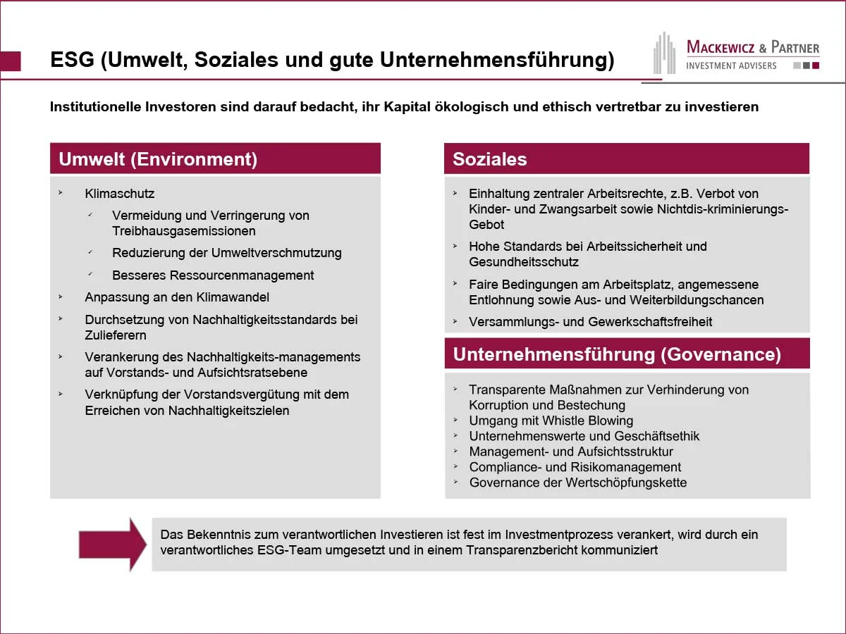 ESG Umwelt, Soziales und gute Unternehmensführung